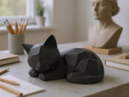 Uyuyan Low Poly Kedi Figürü